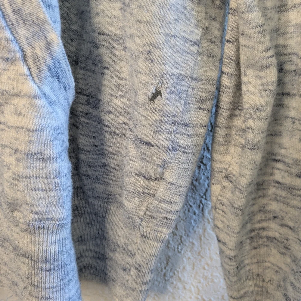 J. Crew Long Knit Hoodie Unisex L Heathered Blue Gray Lightweight FLAW Cozy